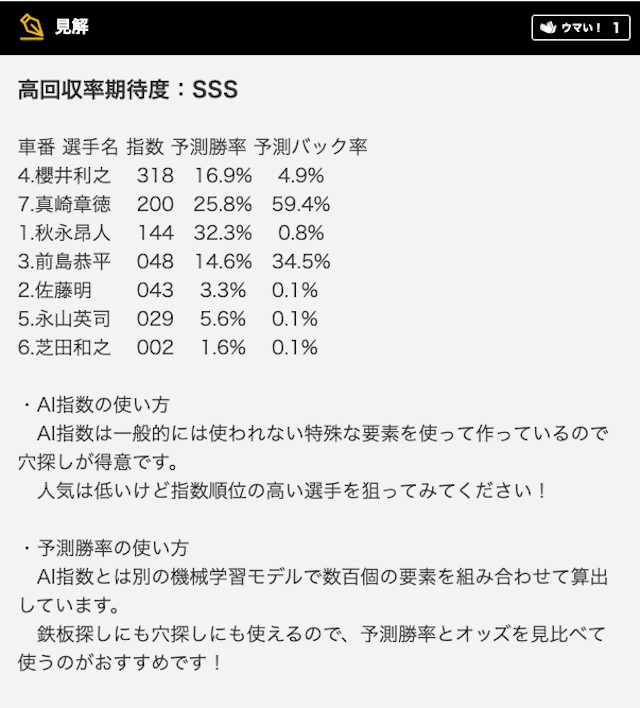 シュウのAI指数極み_予想例1_見解