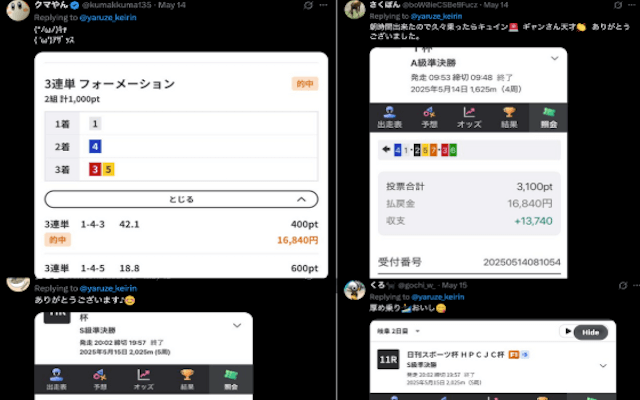 ぎゃんちゅうの予想で的中した声