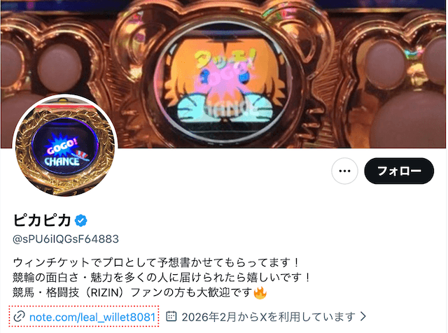 ピカピカのXアカウントプロフィール
