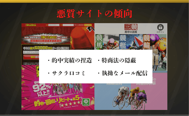 競輪解体新書 検証フロー 悪質サイトの傾向